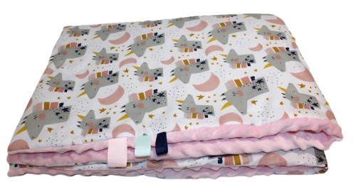 kocyk minky kolderka 160x200 bawelna jednorozec na bieli z rozowym minky.jpg