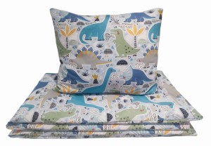 Pościel bawełniana 100x135 + 60x40 – Niebieskie dinozaury do łóżeczka | 100% bawełna, dwustronne poszewki